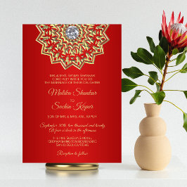 Ruby RED Mandala Guld indisk bröllopsinbjudan Inbjudningar