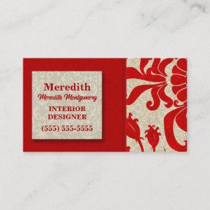 Ruby Red med Taupe Damask Print Visitkort