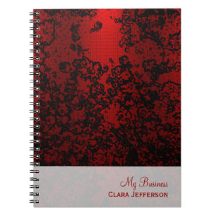 Ruby Red på svart blommigts vibrerande elegant Anteckningsbok Med Spiral