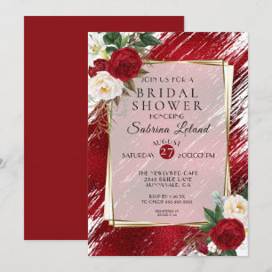 Ruby Red Peonies och Crimson Paint Stroke Inbjudningar