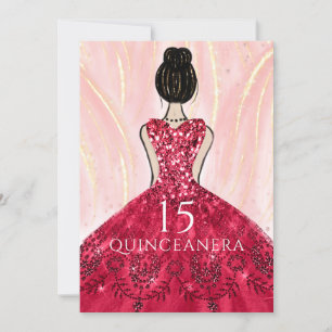 Ruby Red Princess Dress Quinceanera Party Inbjudningar
