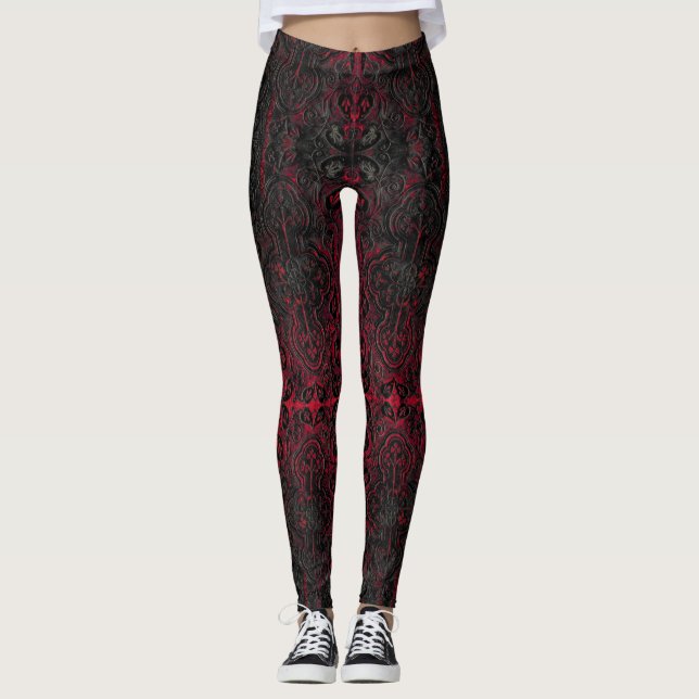 Ruby Red Romantic Weasted Gothic Kor Mönster Leggings (Framsida)