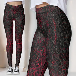 Ruby Red Romantisk Väderbiten Gotisk Kors Mönster Leggings