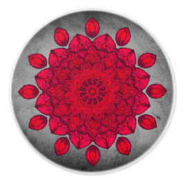 Ruby Red Rosette över Grått Stone Knopp