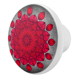 Ruby Red Rosette över Grått Stone Knopp