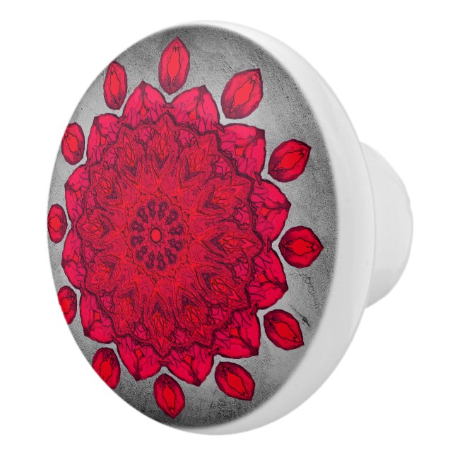 Ruby Red Rosette över Grått Stone Knopp (Höger)