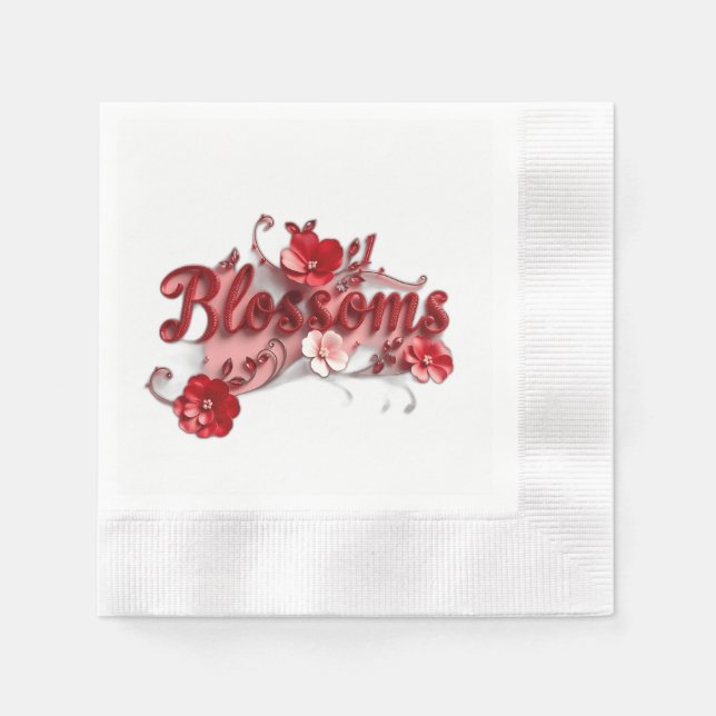 Ruby Red Script Blommor Pappersservett (Framsidan)