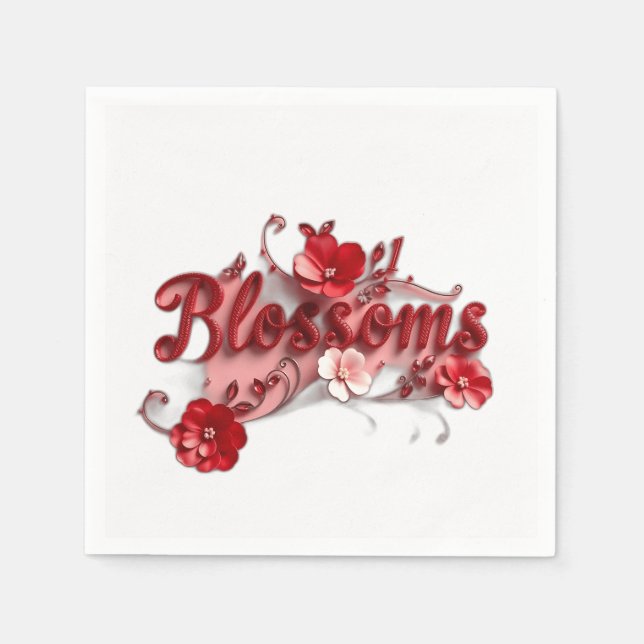 Ruby Red Script Blossoms Pappersservett (Framsidan)