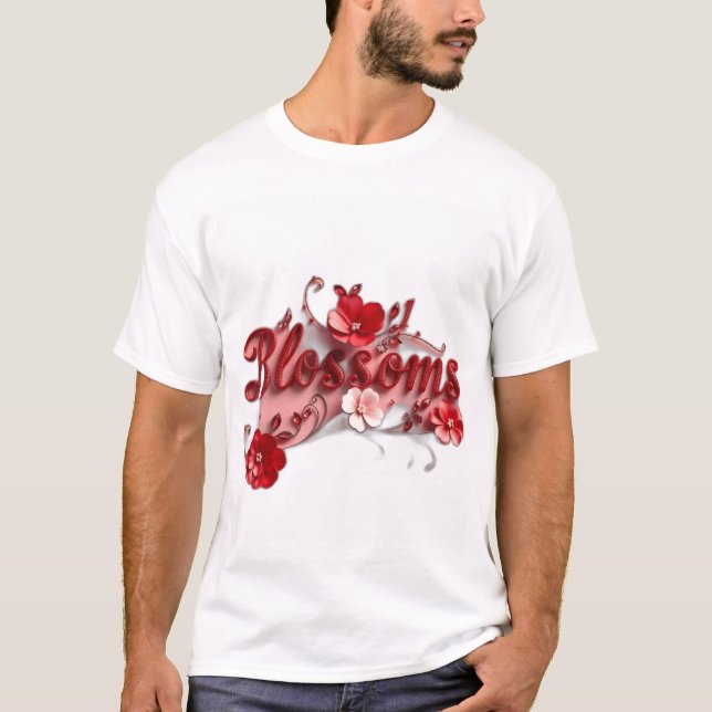 Ruby Red Script Blossoms T Shirt (Framsida)