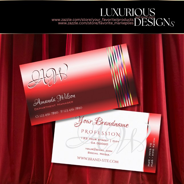Ruby Red Shimmer Effects Monogram öppettider Visitkort (Skapare uppladdad)