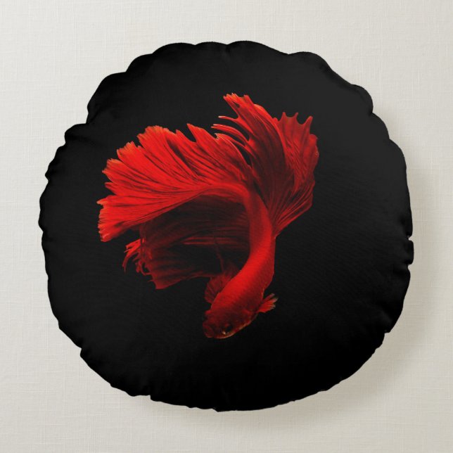 Ruby Red Siamese Fighting Fish Rund Kudde (Framsidan)