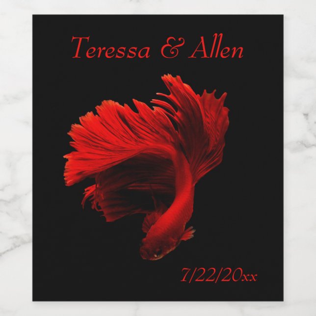 Ruby Red Siamese Fighting Fish Vinflaska Etikett (Singel etikett)