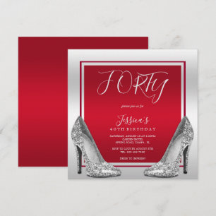 Ruby Red & Silver Stilettos 40:e födelsedagen Inbjudningar