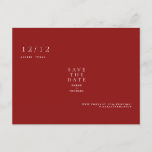 Ruby Red Simple Text Endast Bröllop spara datum Vykort