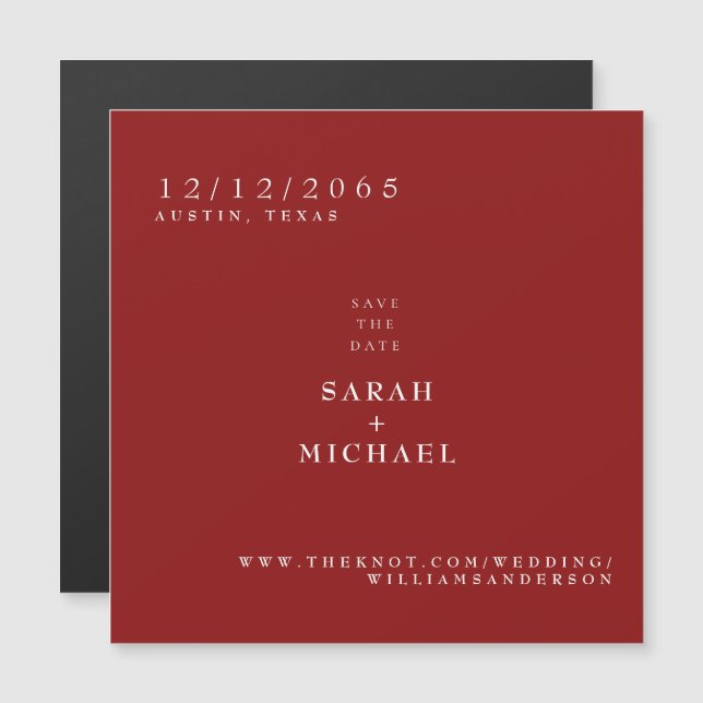 Ruby Red Simple Wedding Magnet Save the Date (Fram/baksida)