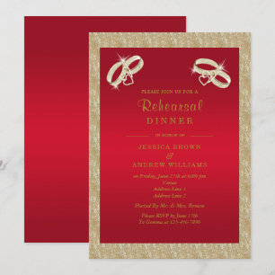 Ruby Red, Sparkly Guld Ringar Rehearsal Dinner Inbjudningar
