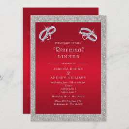 Ruby Red, Sparkly Silver Ringar Rehearsal Dinner Inbjudningar