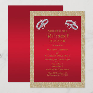 Ruby Red, Sparkly Silver Ringar Rehearsal Dinner Inbjudningar