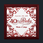 Ruby Red Swirls 40th Wedding Annivesary Name Smyckeskrin<br><div class="desc">This beautiful lacquered Jewelry or Trinket Box is adorned with our beautiful Ruby Red Swirls Wedding Anniversary Collection design and holds the anniversary couple's date of their Ruby Anniversary and their names. A lovely way to cherish the memories you made celebrating 40-years together. A beautiful gift for the husband to...</div>
