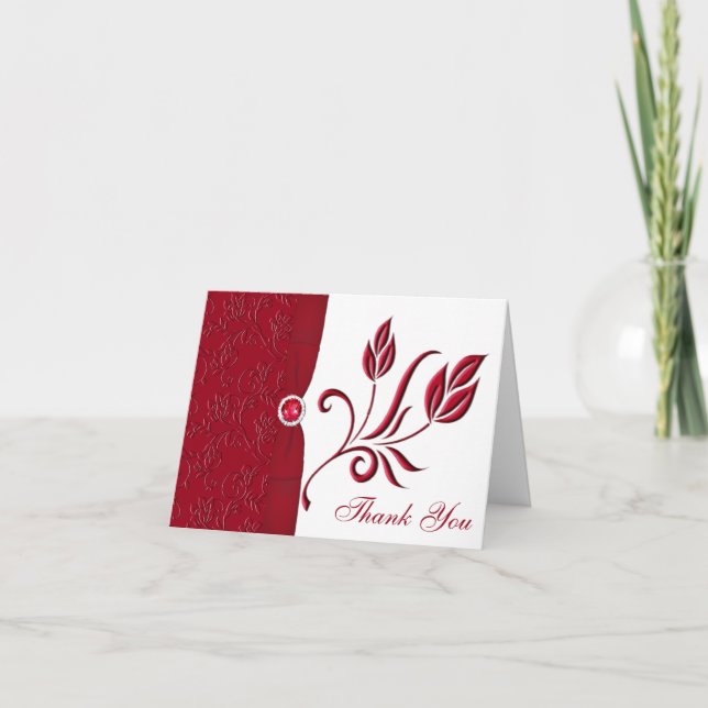 Ruby röd och vit blomsterkort tackkort (Framsida)