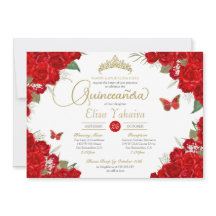 Ruby Röd ros Blommigt Tiara Butterfly Quinceanera