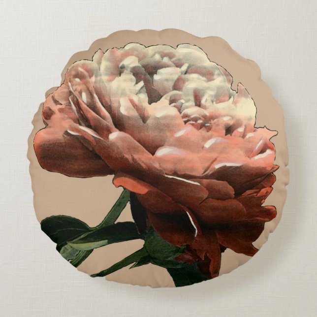 Ruby Röd ros med vita accenter Rund Kudde (Framsidan)