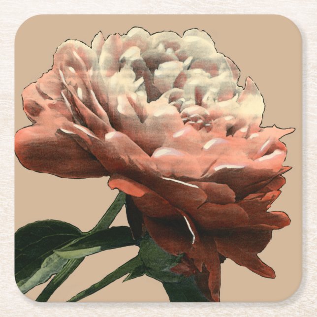 Ruby Röd ros med vita accenter Underlägg Papper Kvadrat (Framsidan)