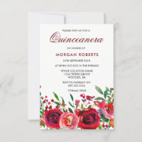 Ruby Röd ros Quinceanera-inbjudan