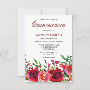 Ruby Röd ros Quinceanera-inbjudan Inbjudningar
