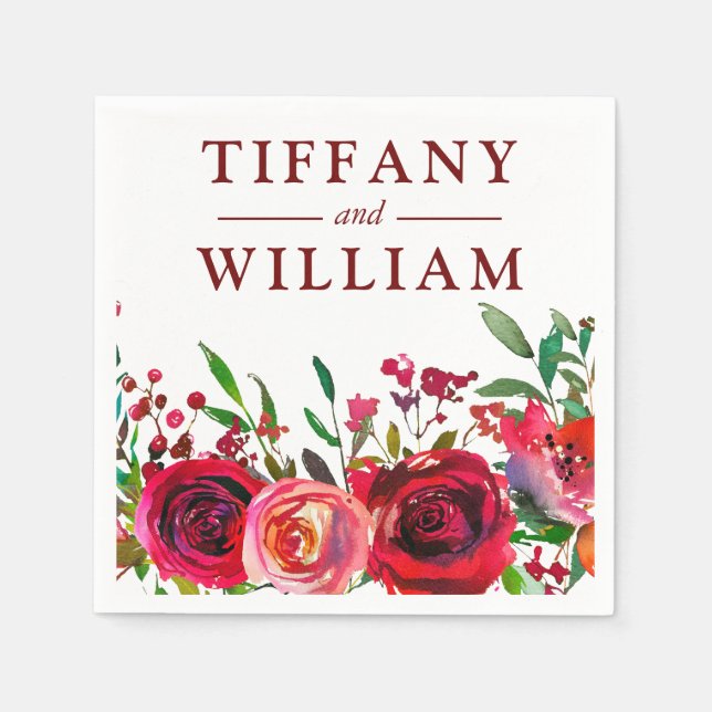 Ruby Röd ros Romantic Tillfällen Napkin Pappersservett (Framsidan)