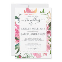 Ruby Rosa Peony Blommigt Botanical Bröllop