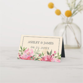 Ruby Rosa Peony Blommigt Botanical Bröllop Placeringskort