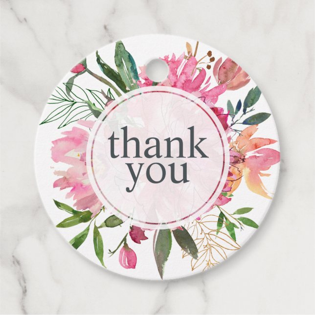 Ruby Rosa Peony Blommigt Botanical Bröllop Tack Gåvor Etiketter (Framsida)