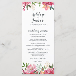 Ruby Rosa Peony Blommigt Bröllop Menu Meny