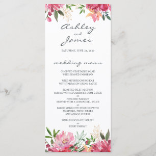 Ruby Rosa Peony Blommigt Bröllop Menu Meny