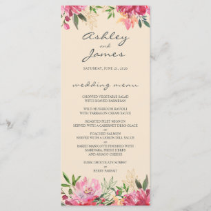 Ruby Rosa Peony Blommigt Ivory Bröllop Meny