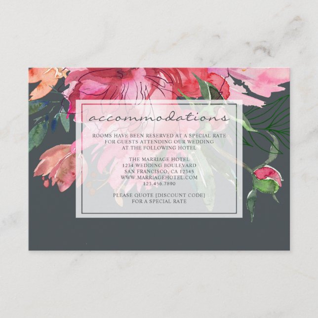 Ruby Rosa Peony Botanical Bröllop Tilläggskort (Framsida)