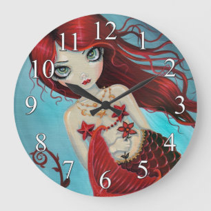 Ruby Sjöjungfru Fantasy Art Wall Clock Stor Klocka
