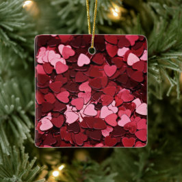 Ruby Sparkle Heart Konfetti Kaskad Alla Hjärtans D Julgransprydnad Keramik