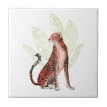 Ruby Springer Leopard Kakelplatta<br><div class="desc">Ruby Springer I av Grace Popp. En rödaktig orange leopard vilar framför ljust grönt handflatan löv. | 161321D</div>