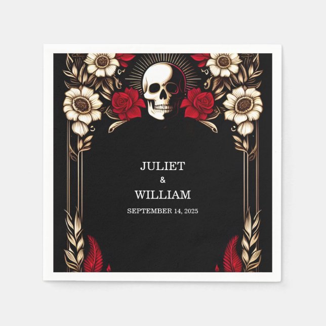 Ruby Thick Claret White Heart Red Black Bröllop Pappersservett (Framsidan)