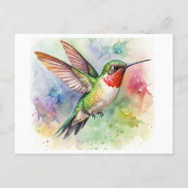 Ruby-throated Hummingbird at rest Watercolor Vykort