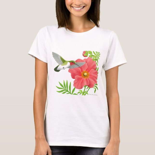 Ruby Throated Hummingbird Babydoll Top Tee (Framsida)