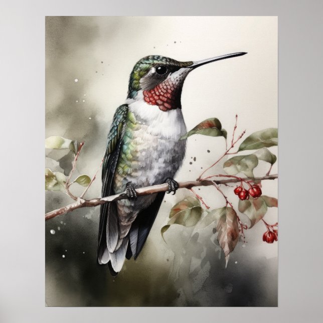 Ruby Throated Hummingbird Bird Art Print Poster (Framsidan)