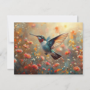 Ruby-Throated Hummingbird Blommigt Vykort