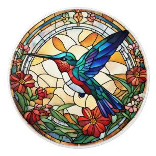 Ruby Throated Hummingbird Faux Stached Glass Knopp