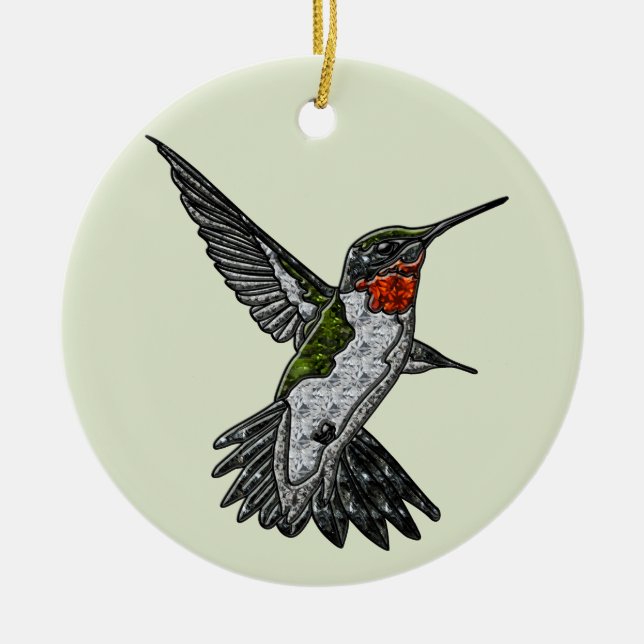 Ruby Throated Hummingbird Julgransprydnad Keramik (Framsidan)