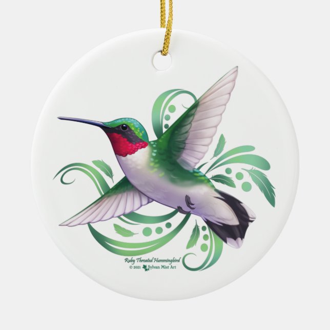 Ruby Throated Hummingbird Julgransprydnad Keramik (Framsidan)