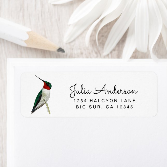 Ruby-throated Hummingbird return address Label Returadress Etikett (Insitu)