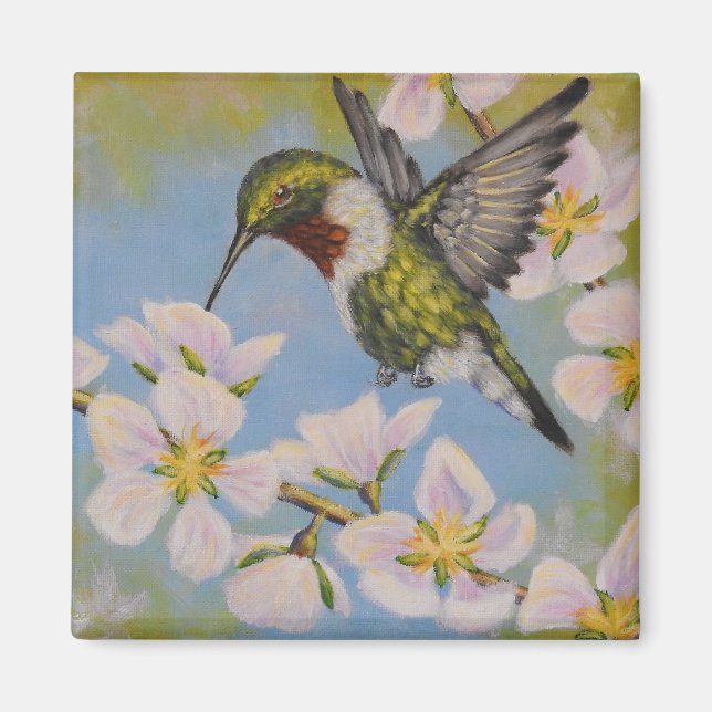 Ruby-Throated Hummingbird - Square Magnet (Framsidan)